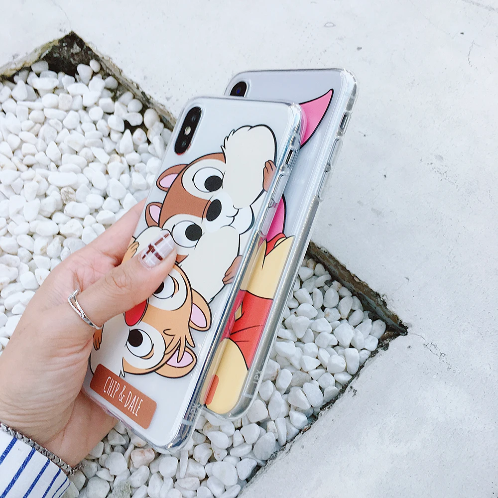 Мягкий прозрачный чехол для телефона из ТПУ с милым рисунком Винни-Пуха и Микки