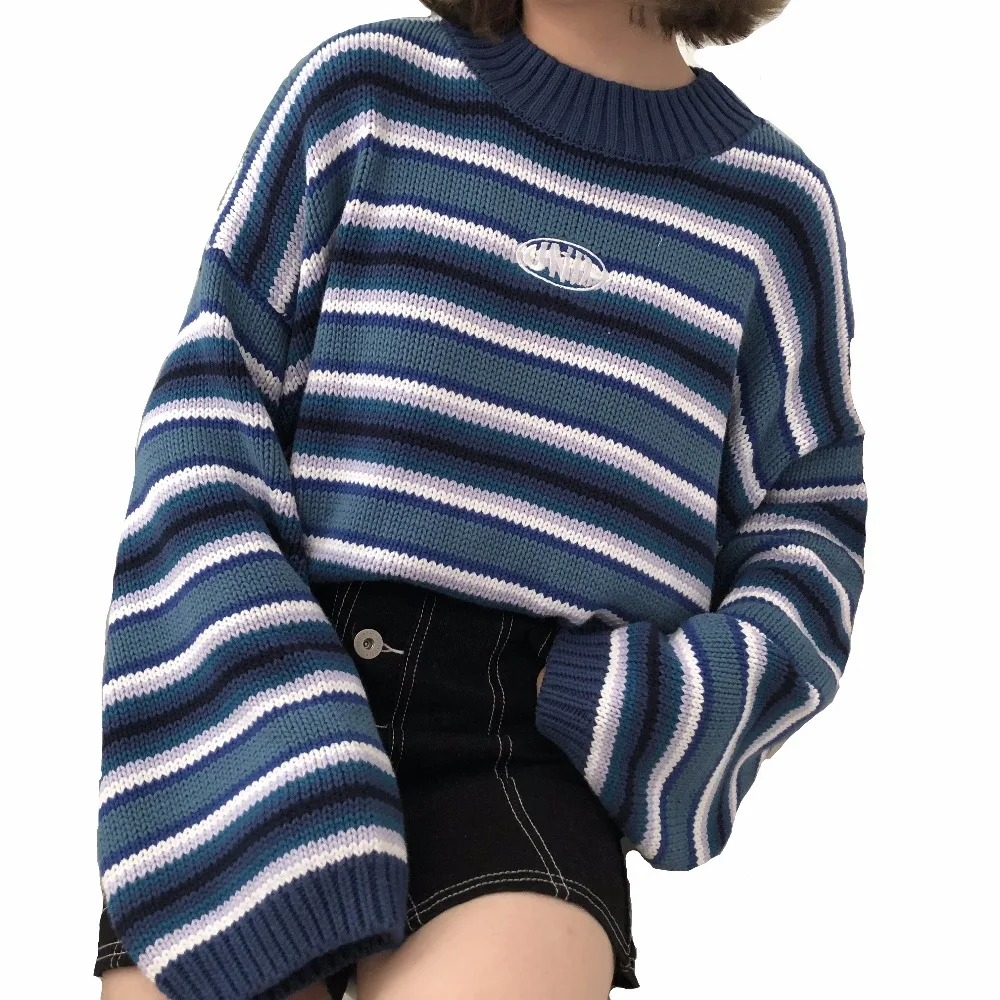 Women's Sweaters Kawaii Ulzzang Loose Wild Thick Striped Student Sweater Lady Clothing Female Korean Harajuku Pullover For Women | Женская