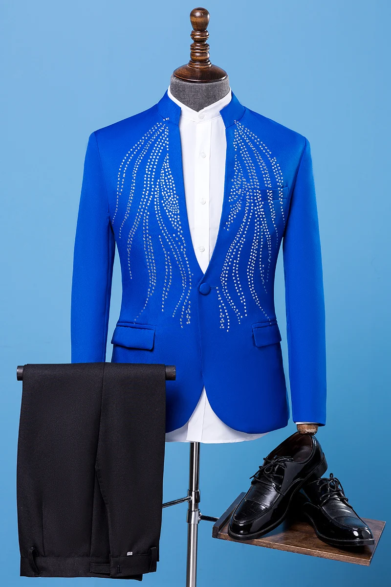 

New Arrival Fashion Brand Men Suits Blazer Sequins Red Blue Purple Wedding Stage Jacket Male Tuxedo Singer Chinese tunic suit