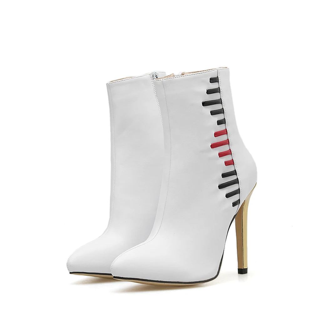 

NIUFUNI PU Leather Zipper Pointed Toe Fashion Women Snowshoes Boots White Stiletto High Heels Autumn Winter Women Ankle Boots
