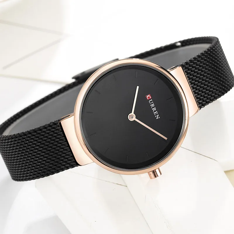Часы наручные Curren женские кварцевые модные брендовые Роскошные с сетчатым