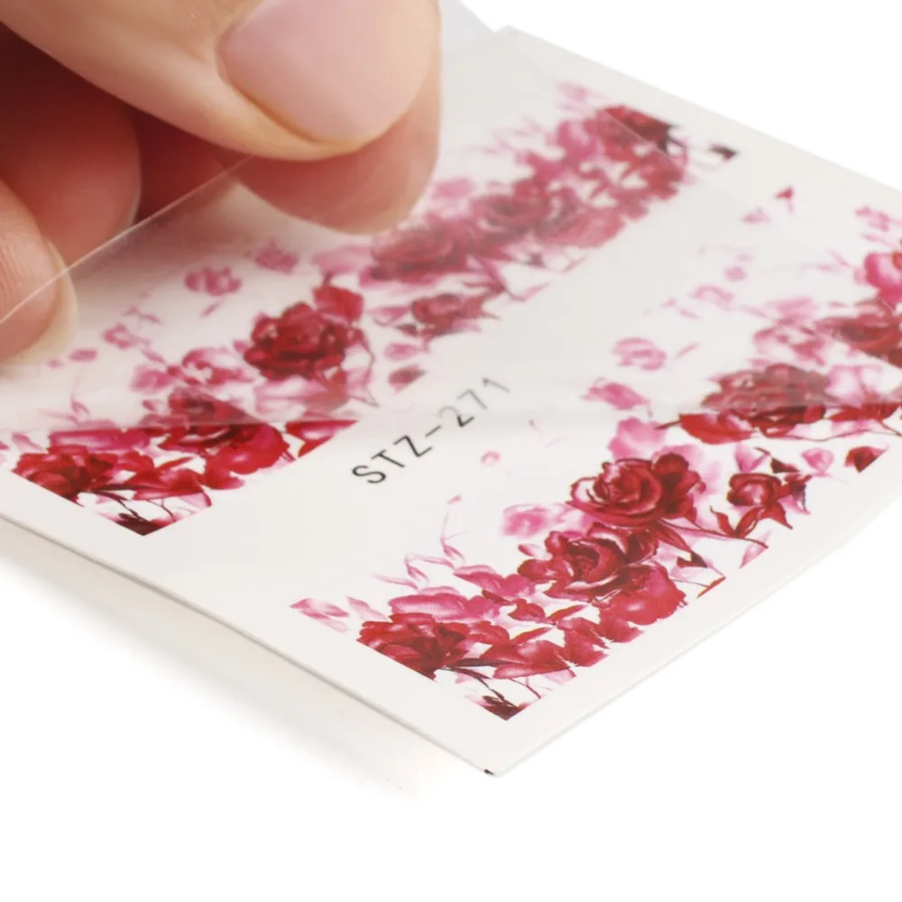 5 листов наклейки для дизайна ногтей в виде розы розового цвета переводные