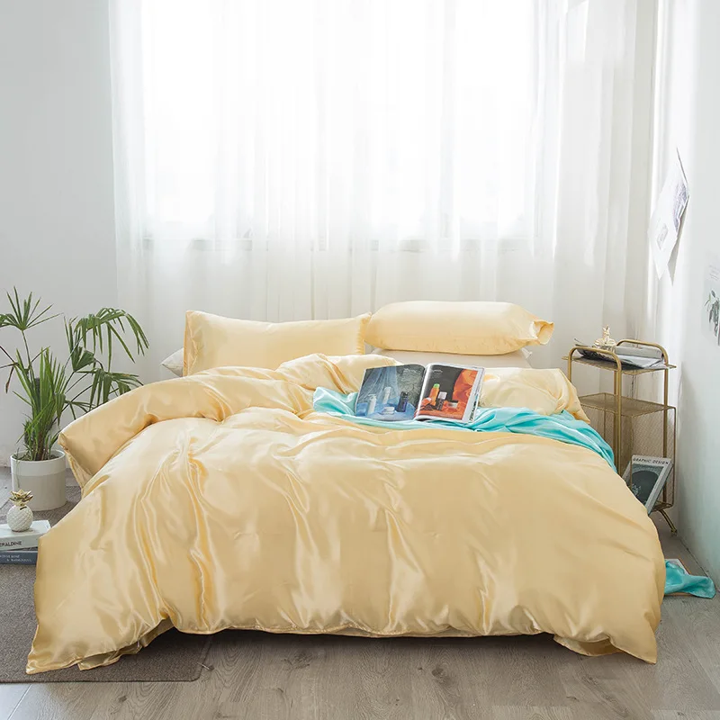 100% Natural Silk Bedding Set With Duvet Cover Bed Sheet Pillowcase Luxury 4PCS Satin Linen King Queen Twin Size | Дом и сад