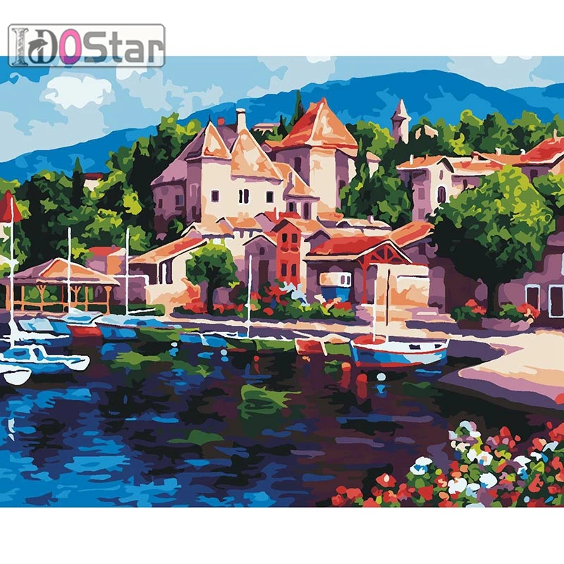 Безрамная современная городская пейзажная живопись по номерам Современная