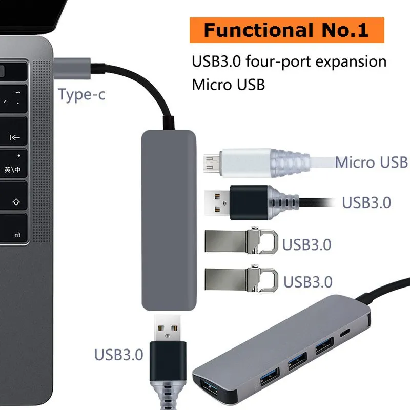 5 в 1 USB C концентратор USB-C к HDMI Micro SD/TF кард-ридер адаптер для MacBook samsung Galaxy S9/S8 huawei P20 Pro type C USB 3,0 концентратор