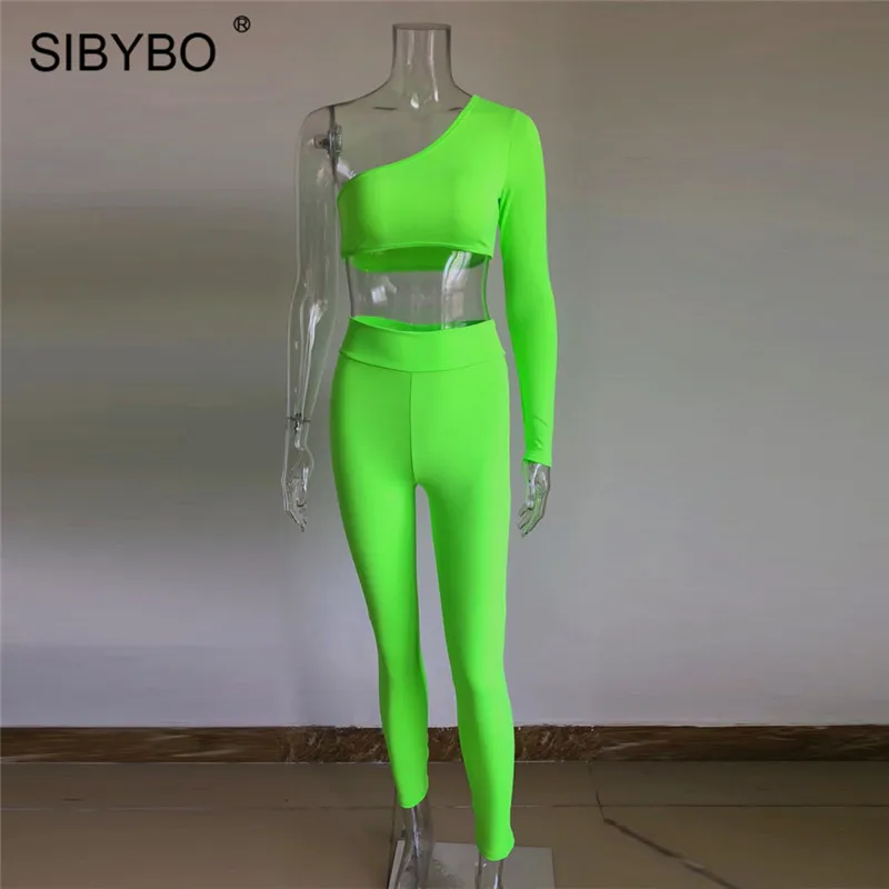 As Shown Женский спортивный костюм Sibybo, комплект из двух вещей короткого сексуального топа в обтяжку и штанов с высокой талией для тренировок на лето - Цвет: As Shown