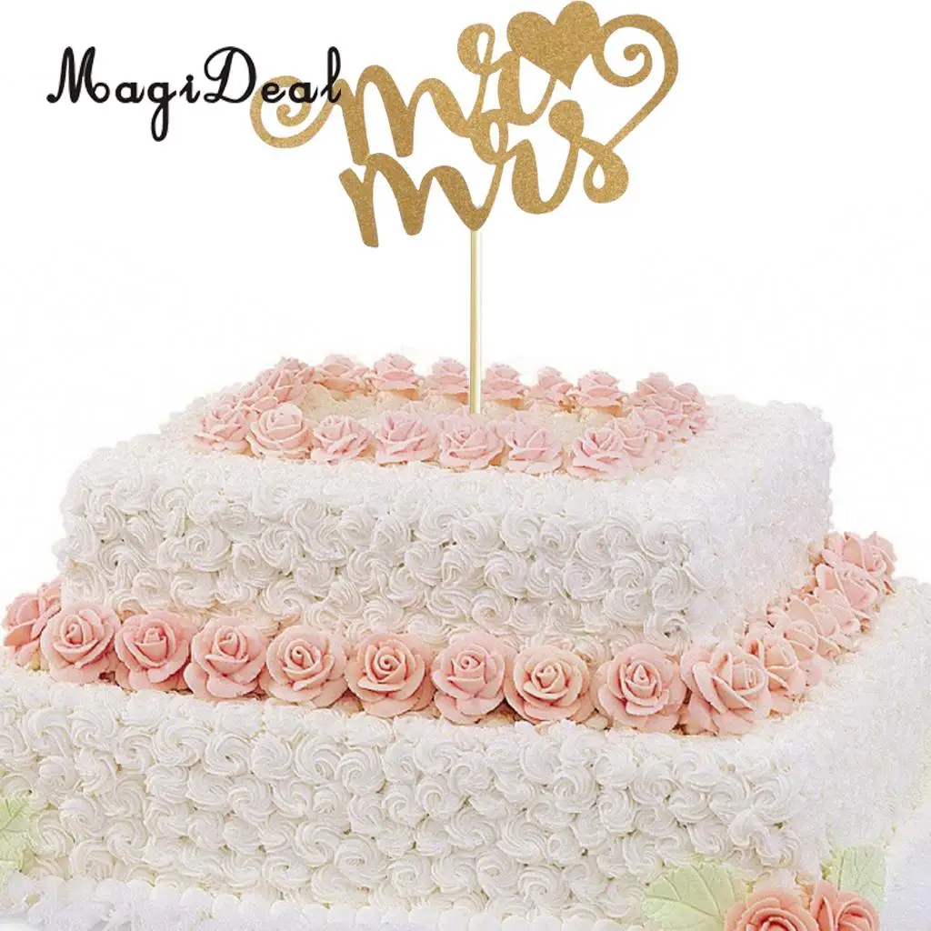 MagiDeal 20 шт./лот блестящая бумага Свадебные Mr& Mrs торт сердце украшение для кекса Декор Свадебный Юбилей вечерние торт Декор