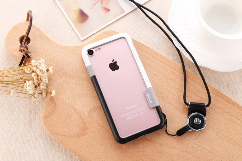 Wolnutt мягкий ТПУ+ пластиковый чехол с ремешком для Apple iPhone 8/8 Plus 7/7 Plus бампер двухцветная рамка в горошек чехол - Цвет: White and Black