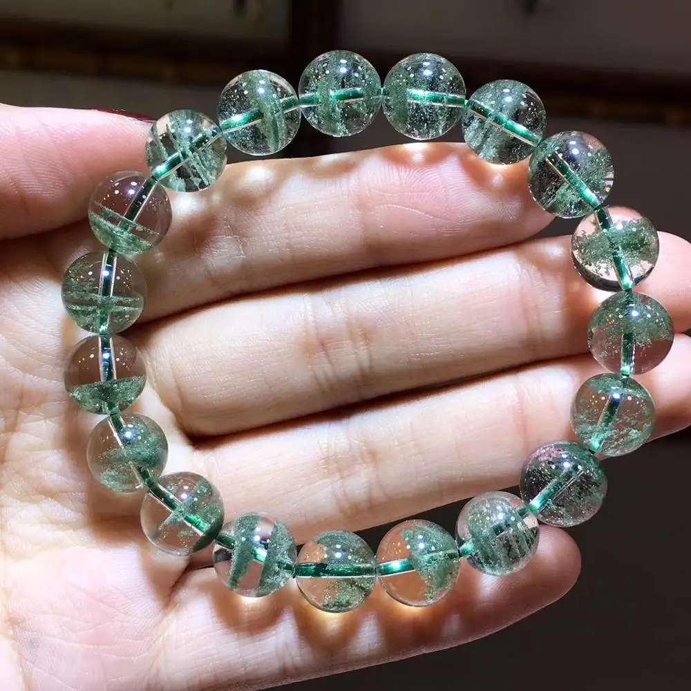 

11mm Genuine Natural Green Phantom Quartz Bracelet Woman and Men Anniversary Round Bead Crystal Stretch Fashion Bracelet AAAAA