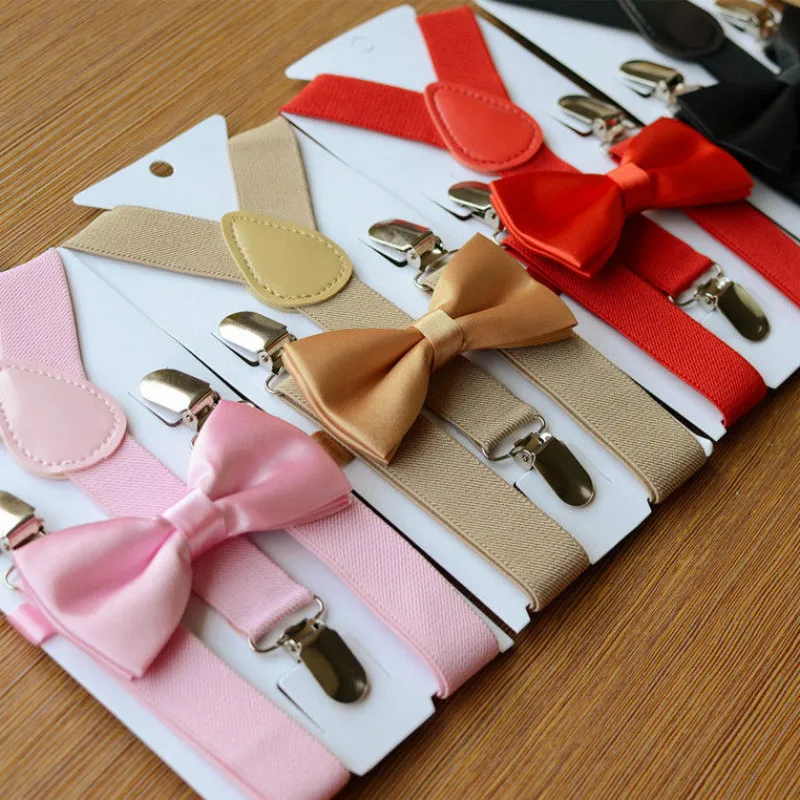1PC Kids Elastic Suspenders &amp Bow Tie Matching Tuxedo Suit Unisex Boys Girls Bowtie Children Costume Adjustable Y-Back Brace |