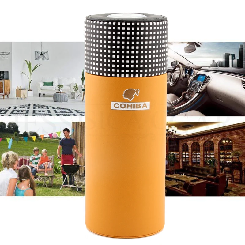 COHIBA кожаный дорожный хьюмидор, коробка для сигар из кедрового дерева, портативный чехол для сигар с гигрометром и увлажнителем, коробка для гимидора, подходит для 5 кубинских сигар