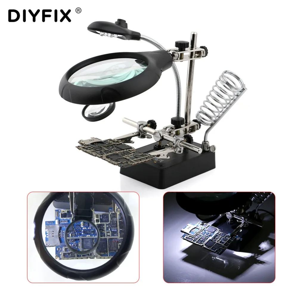 DIYFIX лупа для сварки увеличительное стекло с 5LED светильник 5X-8X объектив Вспомогательный зажим Лупа Настольный паяльник ремонтный набор инструментов