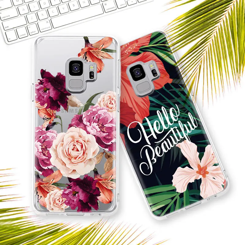 Чехол для телефона с цветочным рисунком для Samsung Galaxy S8 S9 Plus S9Plus S7 A5 J5 2017 S8Plus, прозрачный, из мягкого силикона TPU с рисунком роз.