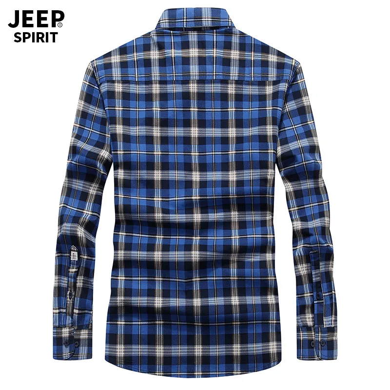 JEEP SPIRIT весна осень клетчатая рубашка мужская с длинным рукавом с отложным воротником хлопок дышащие мужские рубашки размера плюс 4XL Топ рубашка