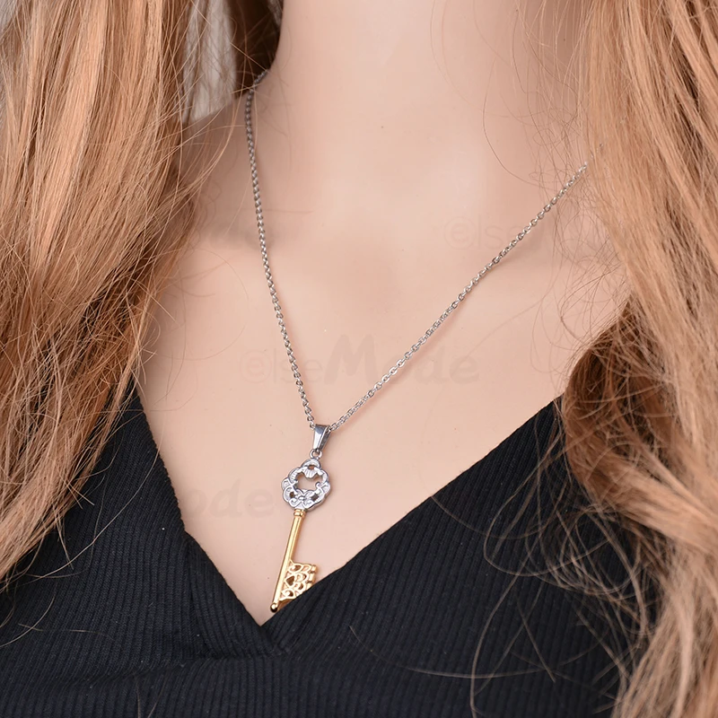 ELSEMODE винтажные любовные сердца Key ожерелья из нержавеющей стали золотого и
