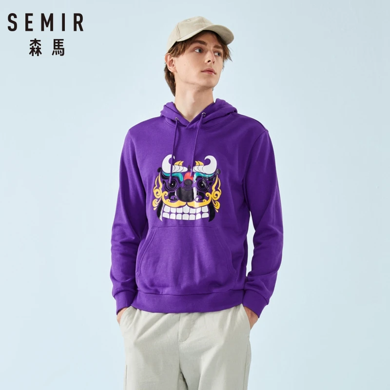 SEMIR мужская вышитая Толстовка с капюшоном Мужской пуловер карманом кенгуру