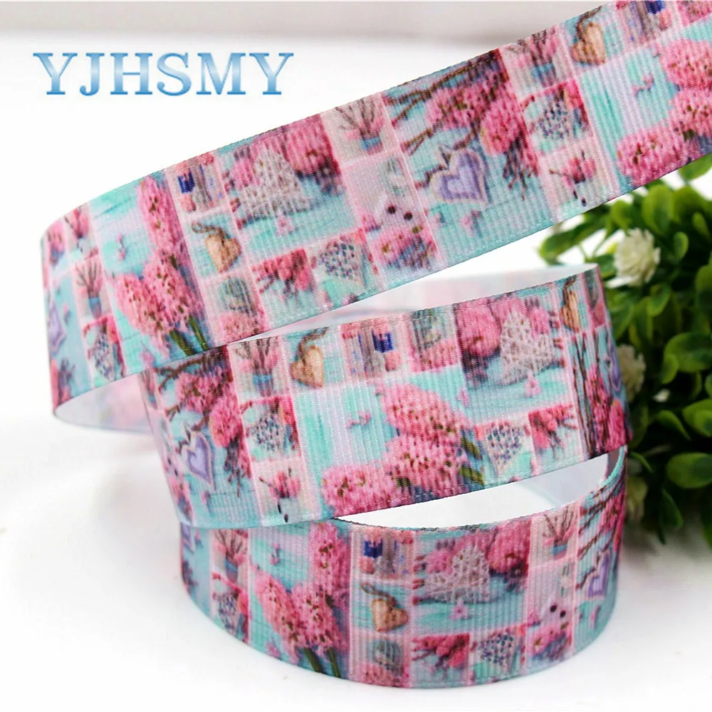 YJHSMY H-17519-713 10 ярдов 25 мм Цветочная лента термопечать grosgrain Свадебные аксессуары DIY