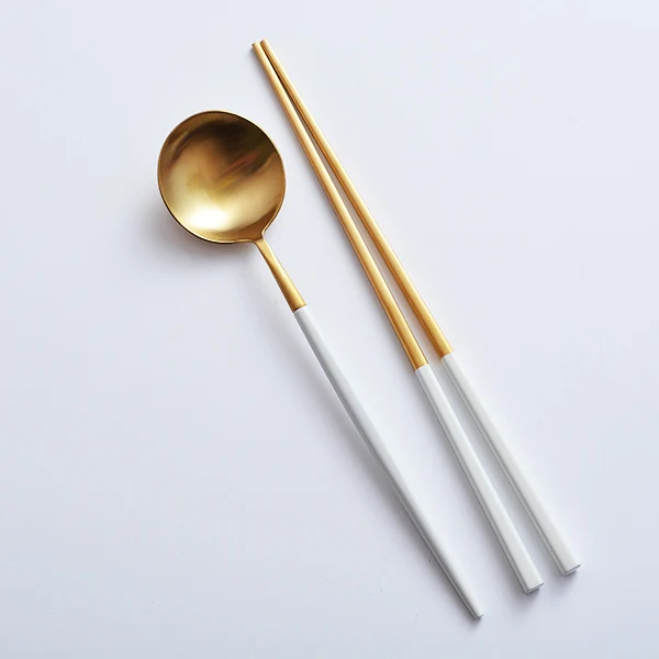 2 PCS White-Gold CHANOVEL Лидер продаж 4 шт./компл. красочный набор посуды 304 Нержавеющая сталь в западном стиле столовый набор для кухни Еда посуда набор посуды - Цвет: 2 PCS White-Gold
