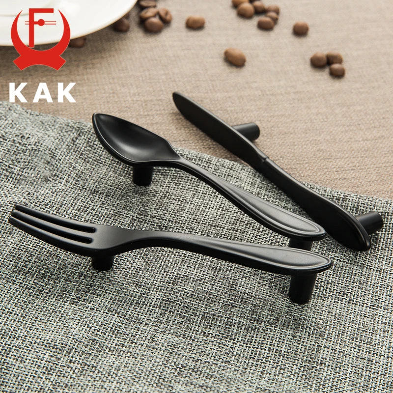 kak 5pcs fashion zinc alloy cabinet handles kitchen spoon fork knife cupboard handles drawer knobs novelty furniture handle 76mm free global shipping