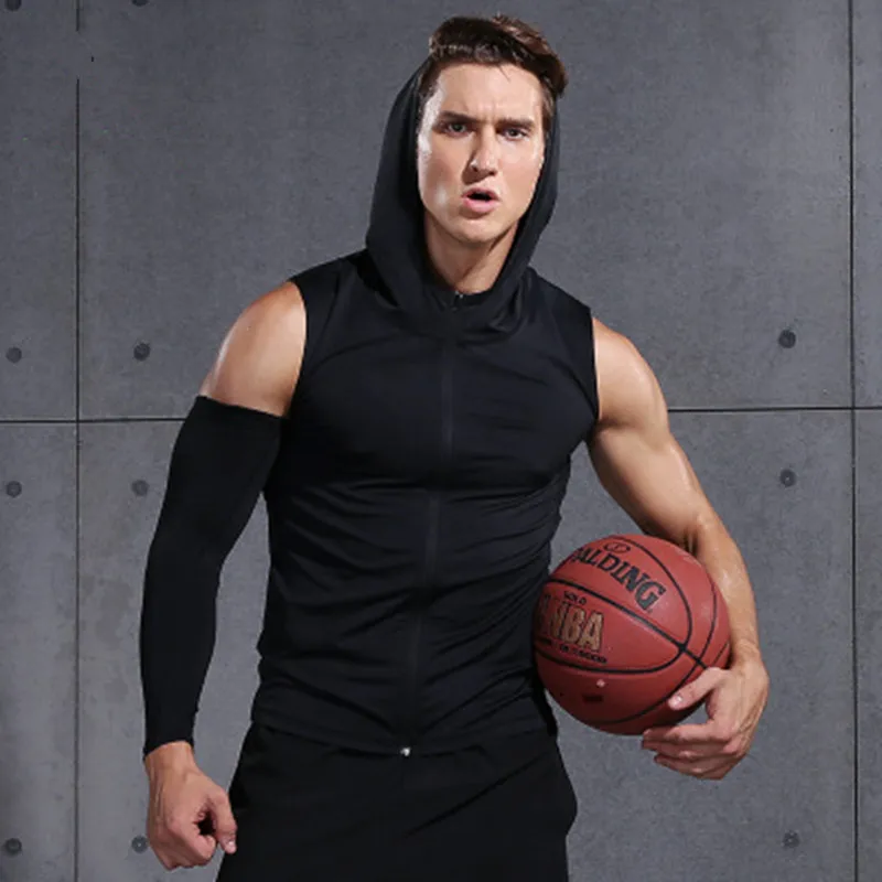 Мужская куртка с капюшоном без рукавов для бега Летний жилет на молнии