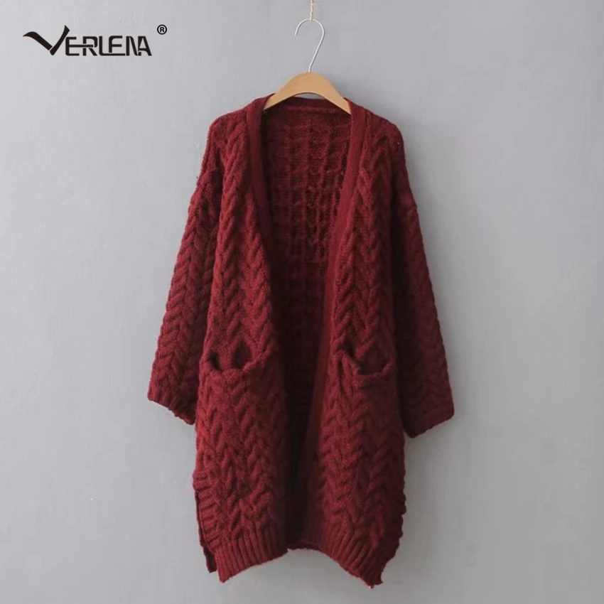 Verlena 2019 длинный кардиган на шнурке женский вязаный Свитер оверсайз с карманами