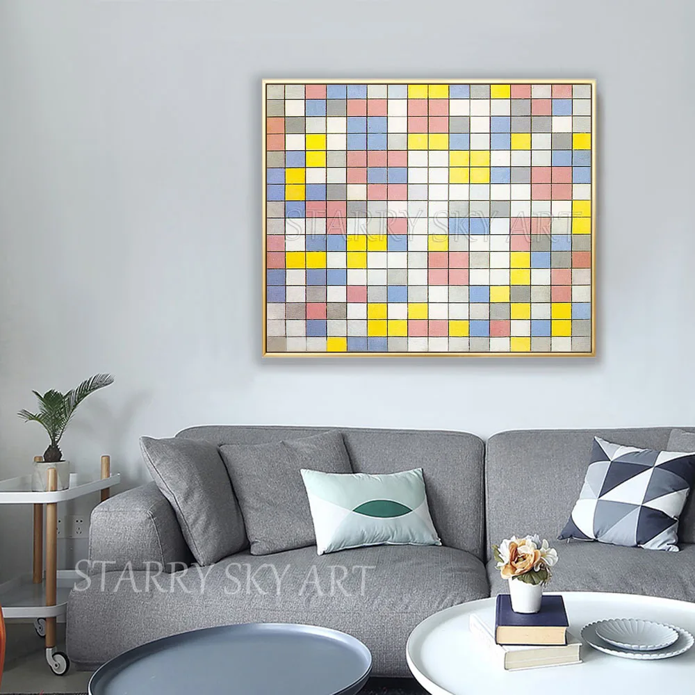 

New Art Hand-painted High Quality Beauty Geometric Fine Art Oil Painting Mondrian Geometric Acrylic Painting for Wall Decoration