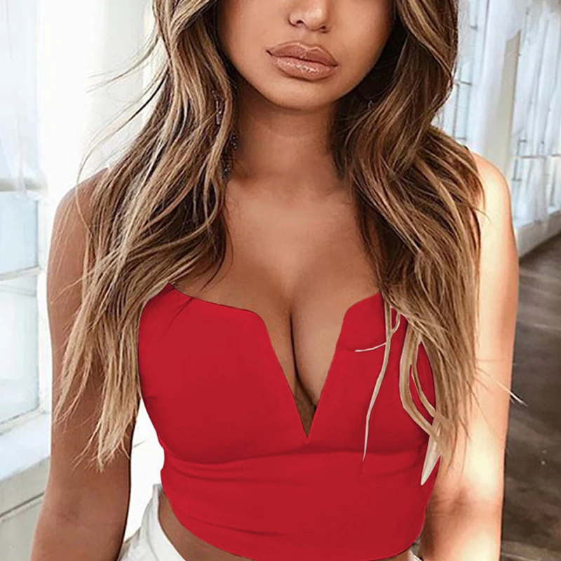 Women Crop tops Ladies Vest Nightclub Summer Solid Sexy Fashion Beach Slim Fit Camisole Sports V Neck Shirt Party | Женская одежда