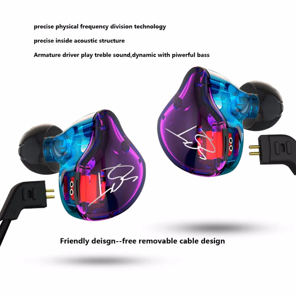 Новый KZ ZST двойной динамический наушник два блока драйвера DIY HIFI бас сабвуфер с