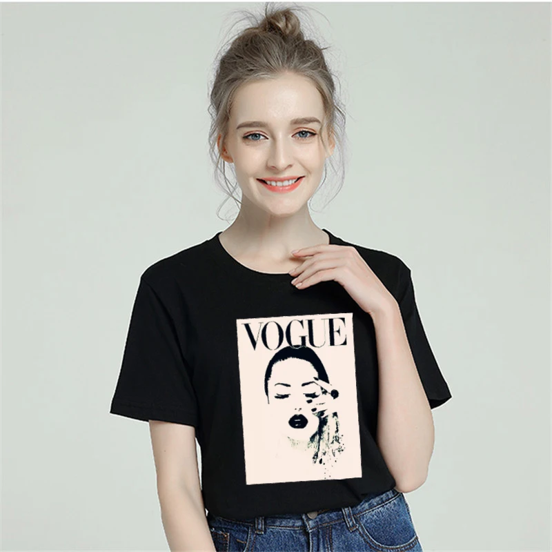 Harajuku эстетика Vogue Дамы лицо хлопковая Футболка для женщин 2019 Femme Modis плюс размер