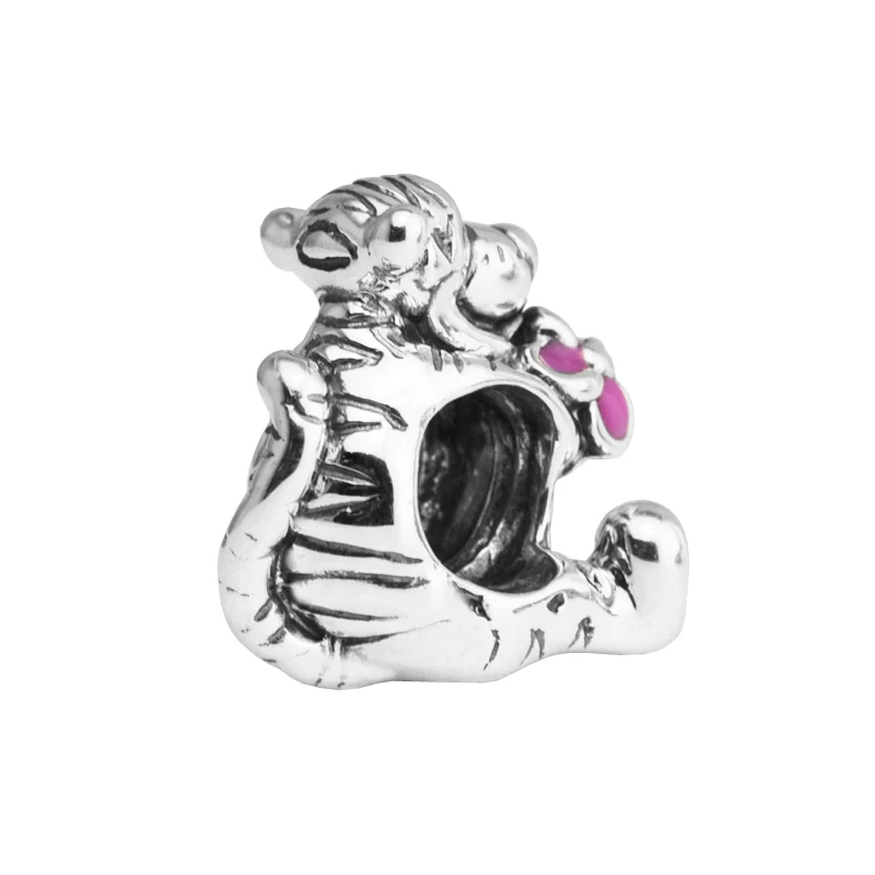 

925 Sterling Silver Jewelry Fits Siver Charms Bracelets Charms Beads DIY Jewelry Pink Enamel Tigger Wholesale Spring fairy tale