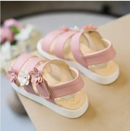 Сандалии короткие для девочек из мягкой кожи с цветами | Детская одежда и обувь