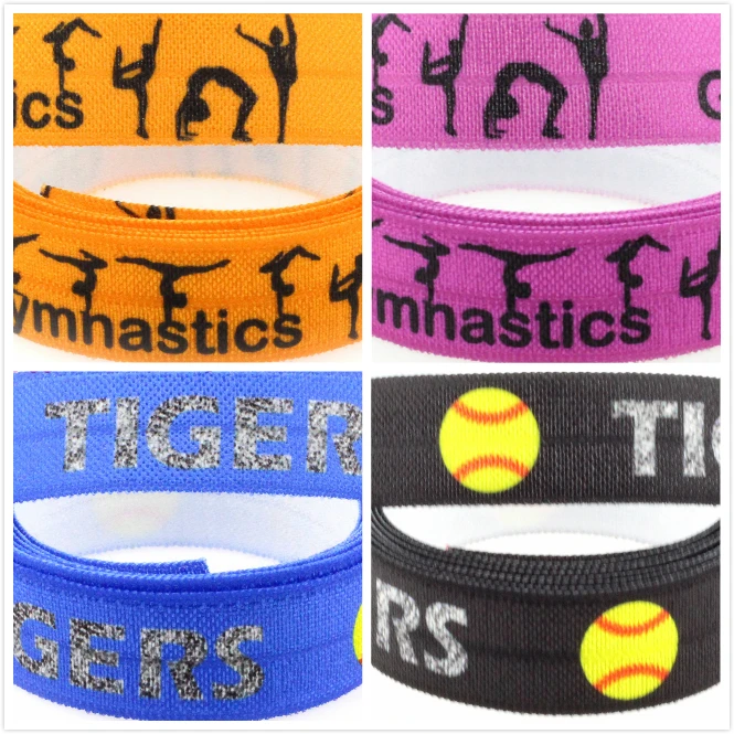 

5/8"16mm Baseball Gymnastics Patterns Printed Fold Over Elastic Ribbon Sports Lover Hair Band Making 50yards/roll