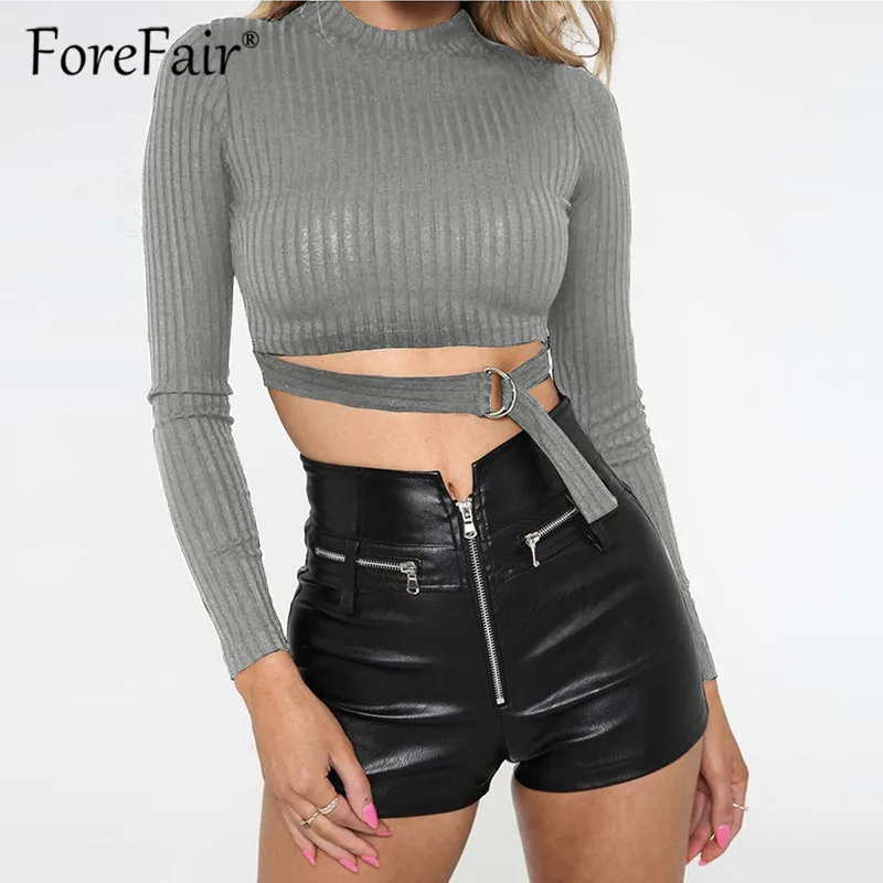 Forefair Long Sleeve O Neck Skinny Crop top Sweater Women 2018 Autumn Winter Tie Waist Pullover Sexy Fitness Knitted | Женская одежда