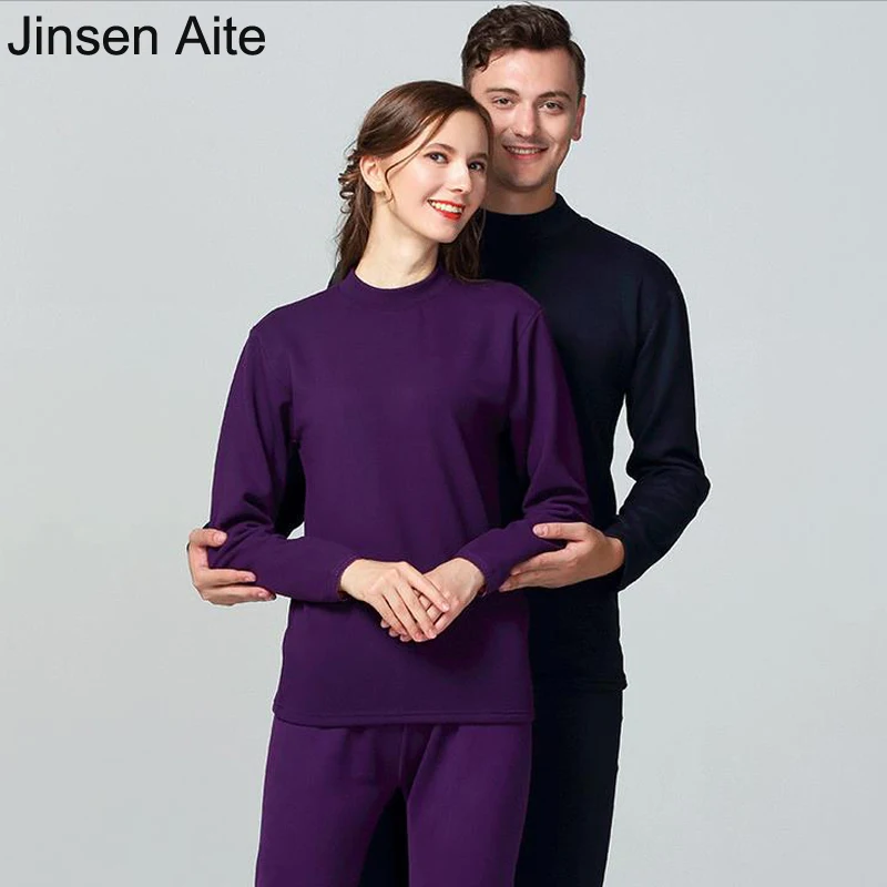Jinsen Aite 2018 зимнее термобелье для пар Хлопковая пижама с круглым вырезом комплект