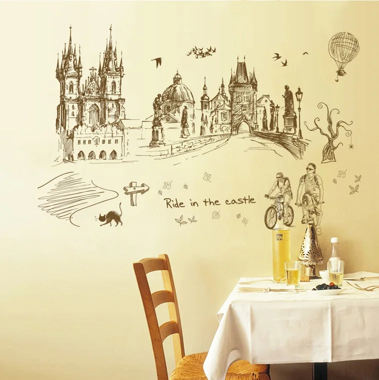 

Ride in the Castle Astract Wall Sticker DIY Creative City Journey Modern Home Decoration Poster Mural