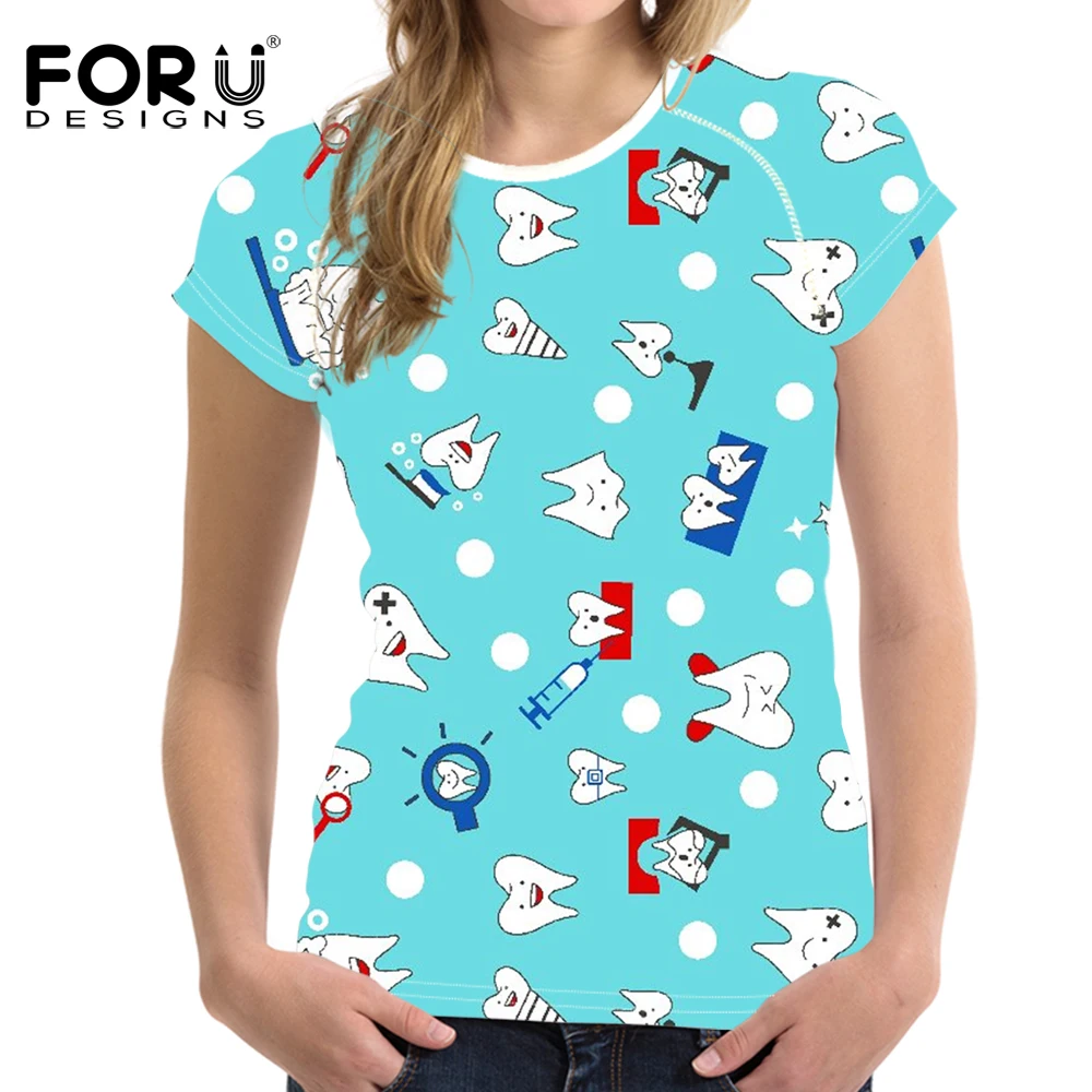 Повседневные женские футболки FORUDESIGNS Kawaii С мультяшным рисунком дантиста летние