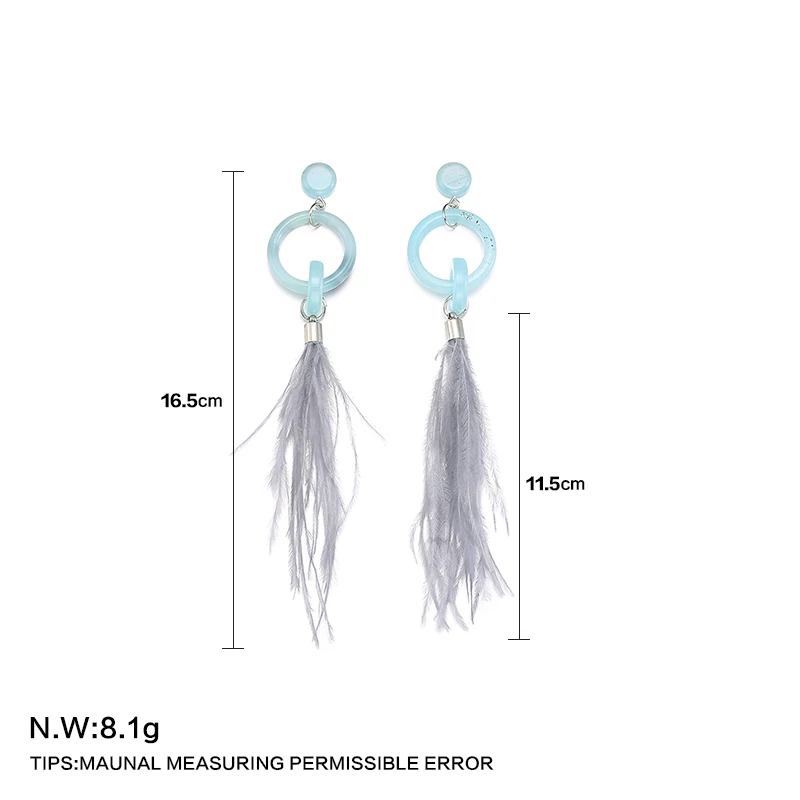 HUISTORY Acrylic Earrings Fashion Jewelry Vintage Statement Blue Feather Women For Party Gift | Украшения и аксессуары