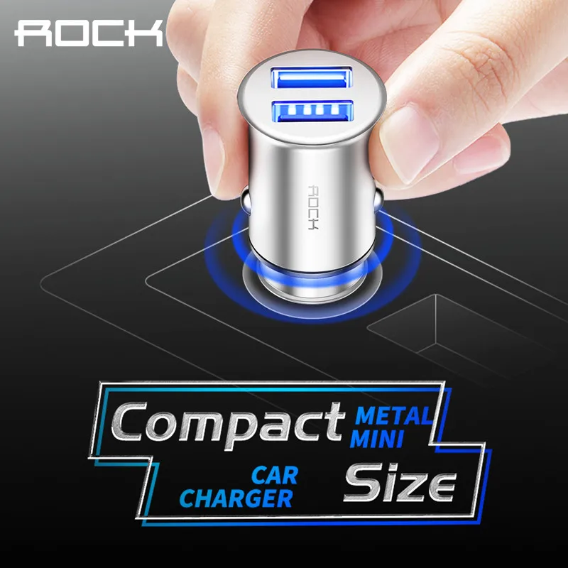 ROCK Mini Dual USB Автомобильное зарядное устройство 5 В 4 8 А металлическое автомобильное