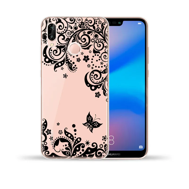 Пикантные черные Цветочные Мягкие TPU чехол для huawei P8 P9 P10 P20 P30 Lite Pro Y5 II Y6 y3 Y7 Y9 2017