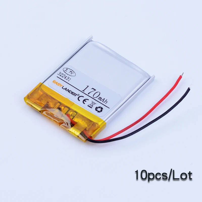 

10pcs/Lot 322431 3.7V 170mAh Rechargeable li Polymer Li-ion Battery For MP3 MP4 Game Player mouse DVR GPS toys Bluetooth earphe