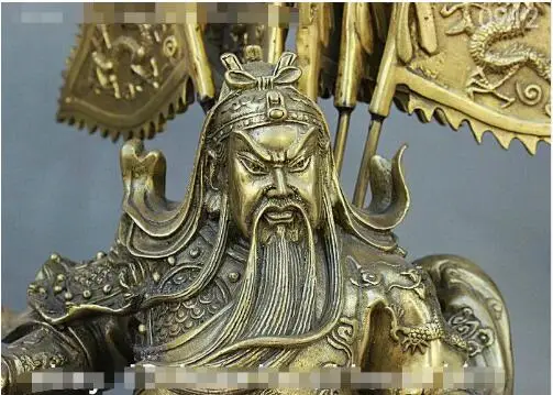 YM 305 15 &quotнародный китайский воин 9 Дракон Гуань Гонг Юй Бог 5 флагов статуя меча |