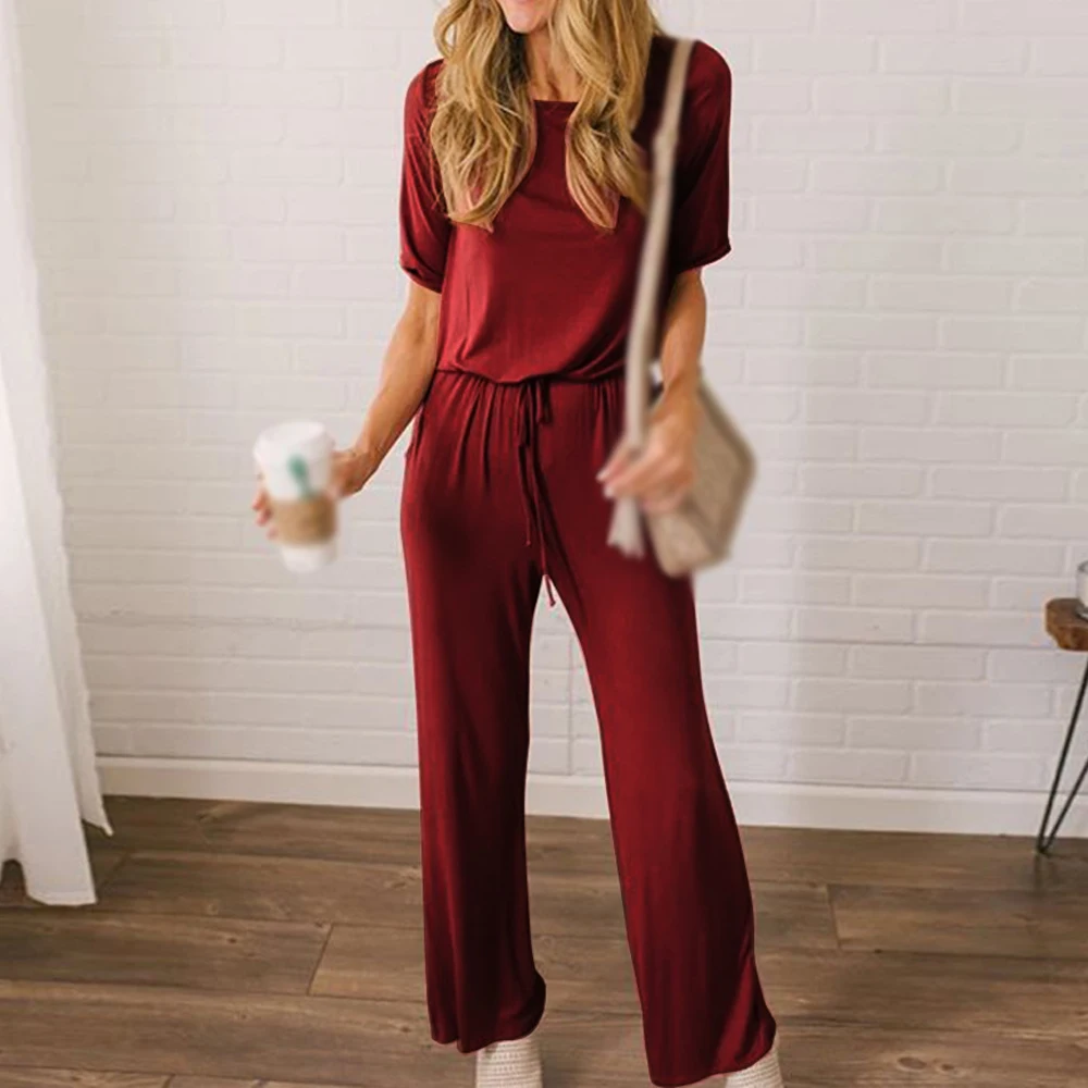 Женский комбинезон вечерние летние с круглым вырезом повседневные модные