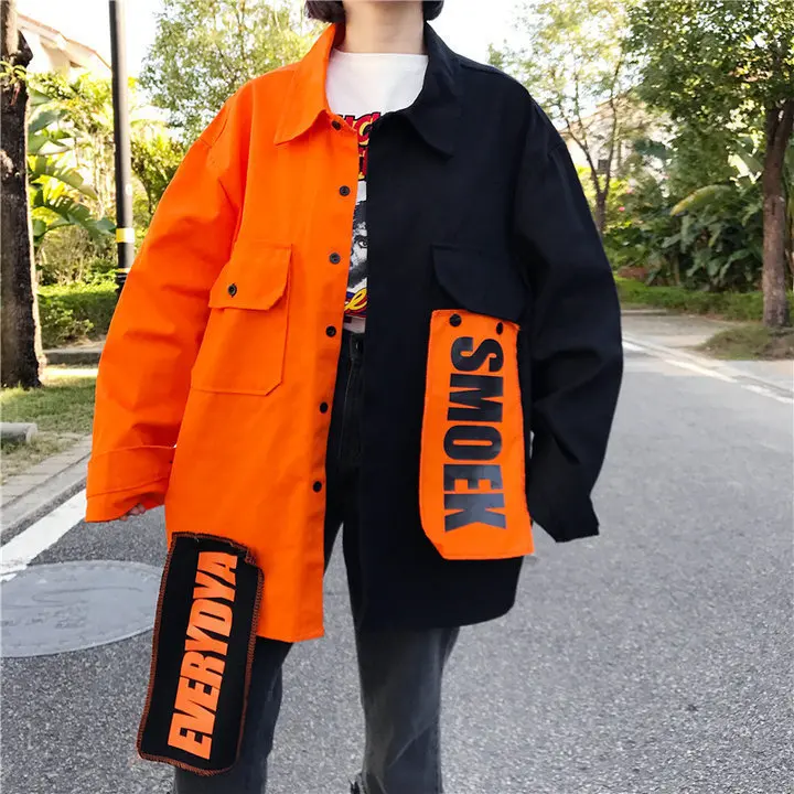 Harajuku бомбер Oversize Лоскутная джинсовая куртка бойфренд стрейч патч конструкции для женщин женская верхняя одежда школьница Бейсбол пальт