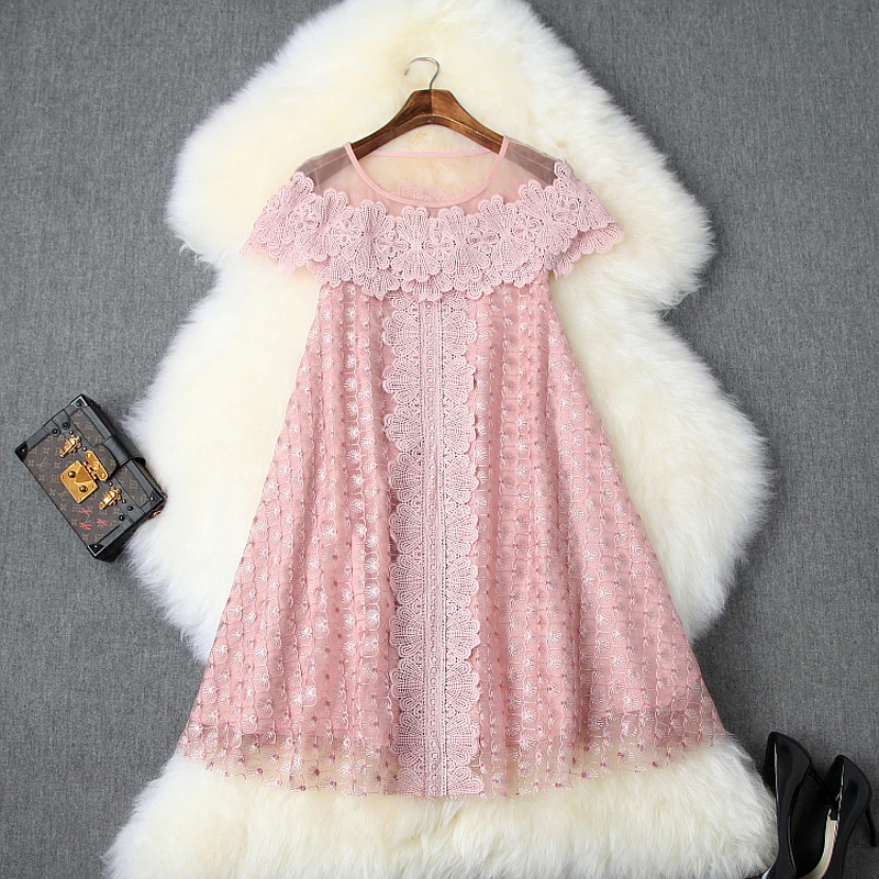 Кружевное платье принцессы с вуалью Новинка весна лето 2019 свободные милые платья