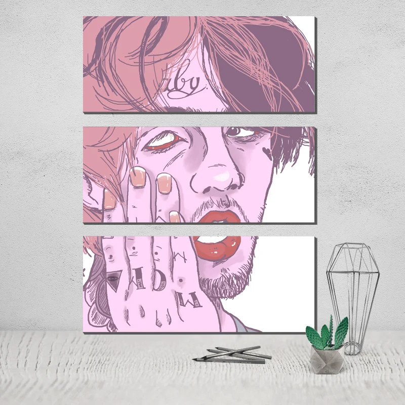 Цвет: желтый Триптих Lil Peep 3 панели настенное искусство фото холст плакат холст настенные картины для комнаты украшение на стену табличка - Цвет: Цвет: желтый