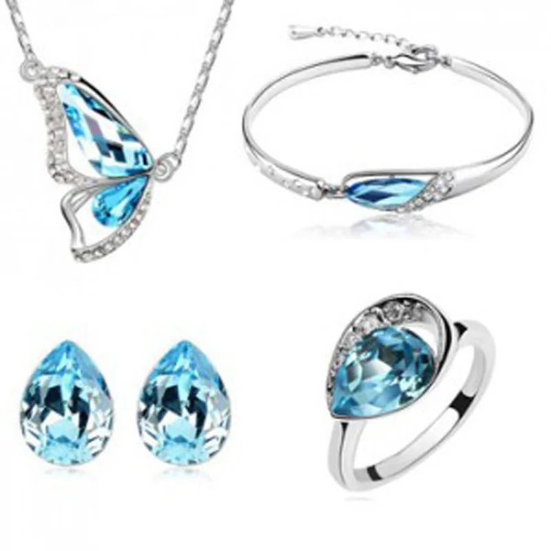Женский ювелирный комплект из колье и серёг гвоздиков с кристаллами|wedding jewelry