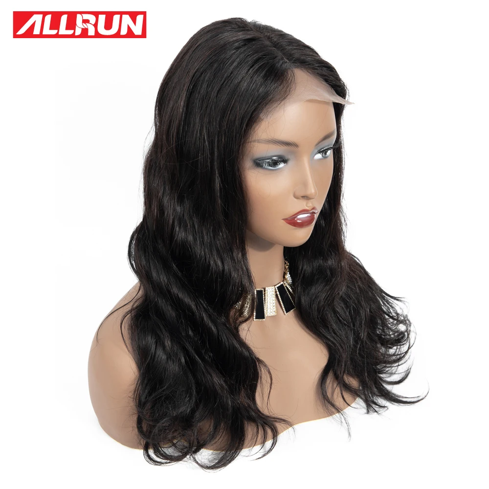Allrun, 4*4, парик на шнурке, малайзийские человеческие волосы, парики, объемная волна, 130%, низкий коэффициент с детскими волосами, не Реми, короткий Боб, парик на шнурке