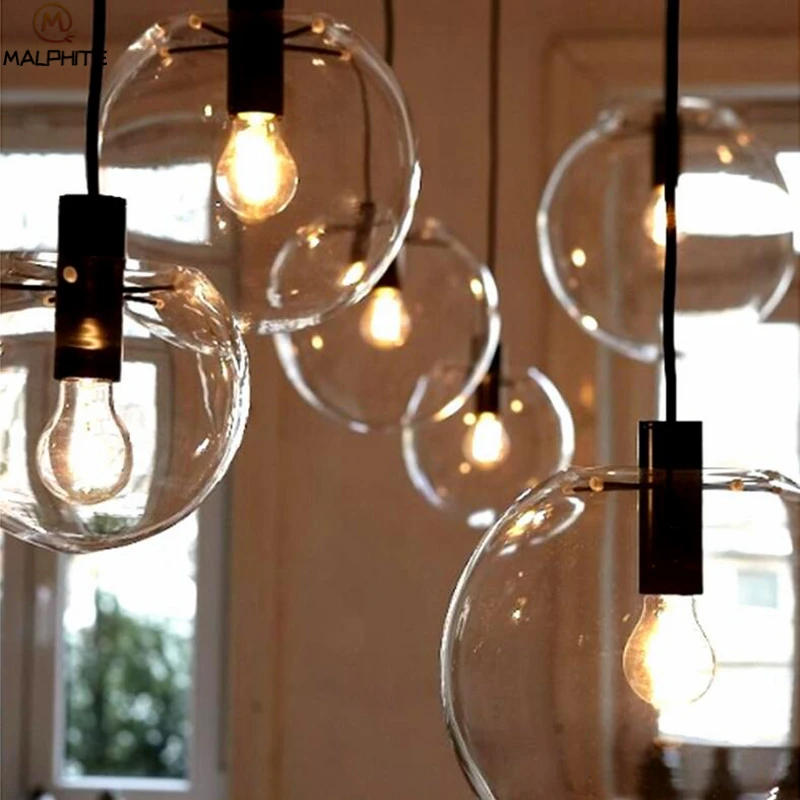 Modern led Suspension Luminaire Glass pendant lights lustre Globe Transparent Ball hanglamp Living Room deco lighting fixtures | Освещение
