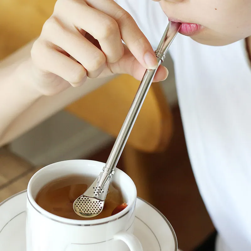 Eco-Friendly Stainless Steel Spoon Straws Tea Strainer Shaker Coffee Filter Spoons Tableware HTQ99 |