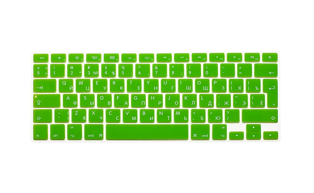 Зеленый Русская клавиатура для apple macbook pro, чехол для клавиатуры air 1" 15pro A1466A1502A1398A1278EU-Enter, силиконовая клавиатура, защитная пленка - Цвет: Зеленый
